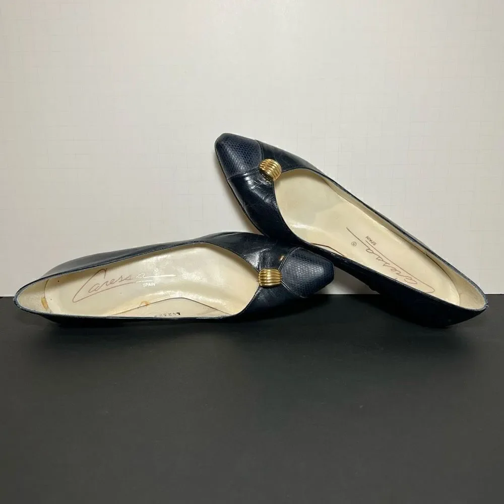 Womens CARESSA Navy Blue Cap Toe Embellished Pump Heels / Size 7.5 Medium